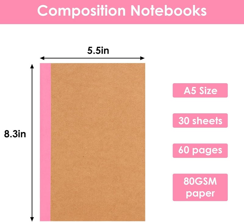 LABUK 40pcs Journals Bulk, A5 Kraft Lined Journaling Notebooks Bulk, Rainbow Composition Notebook, 12 Colors 60 Pages for Writing, School, Kids Gift - Image 2